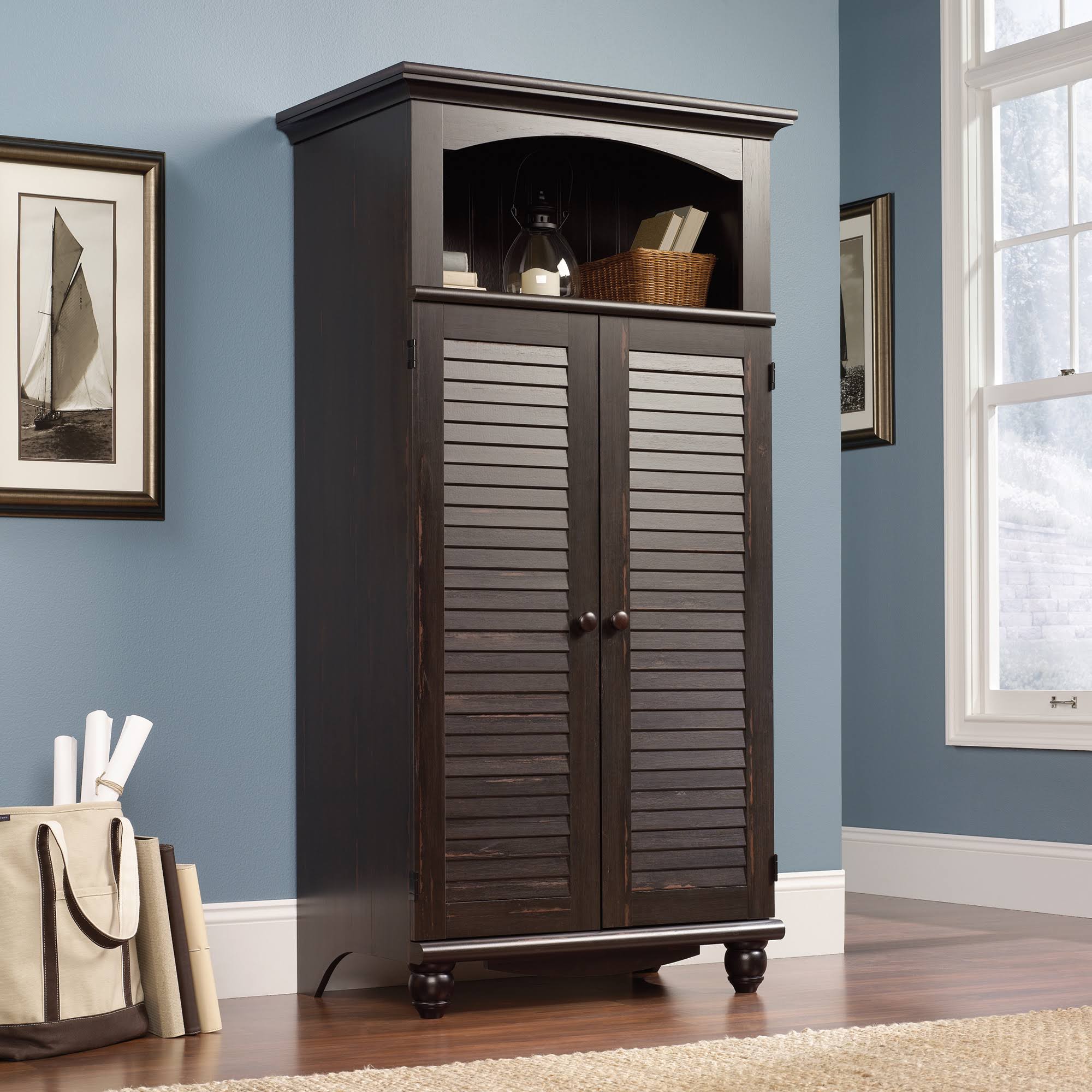 Sauder Harbor View Computer Armoire Antiqued Paint I749487