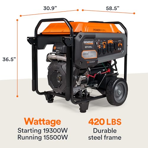 Generac 8000-Watt Gas-Powered Portable Generator with Electric Start, Orange/Black H399