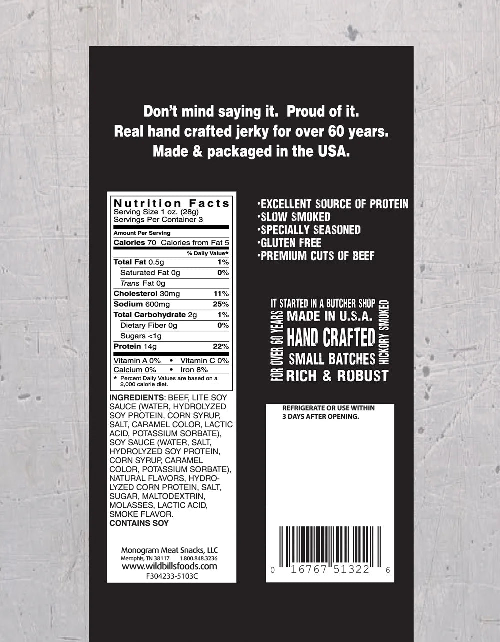 Wild Bill's Original Hickory Smoked Beef Jerky 3 oz Pack of 3 W52349