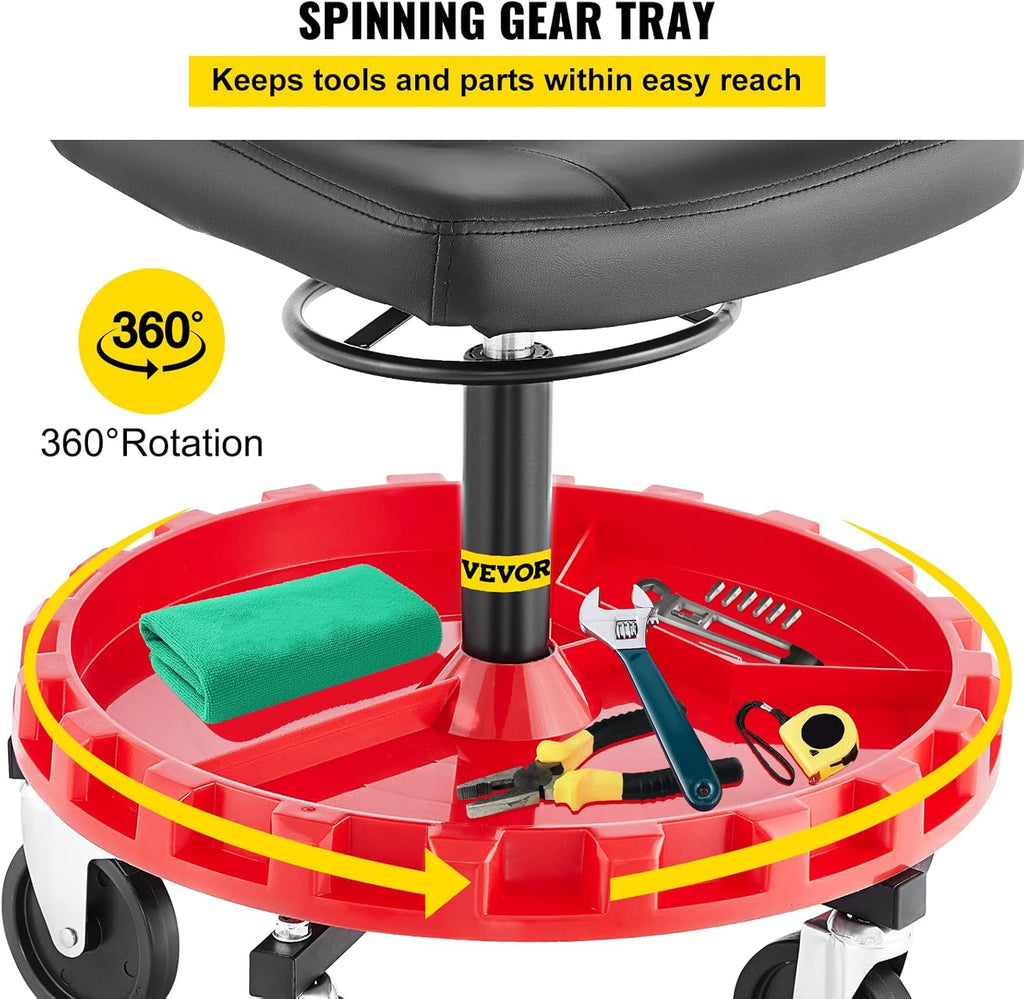 VEVOR Pneumatic Stool, 400 LBS Rolling Garage Seat, Adjustable Height with Parts Tray W44343