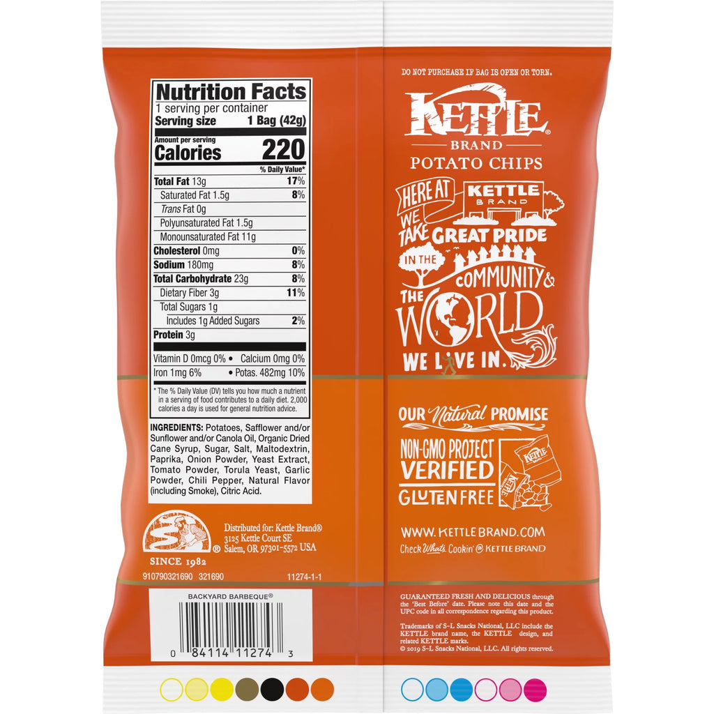 Kettle Brand Potato Chips, Barbeque, 1.5 oz Snack Bag T13118