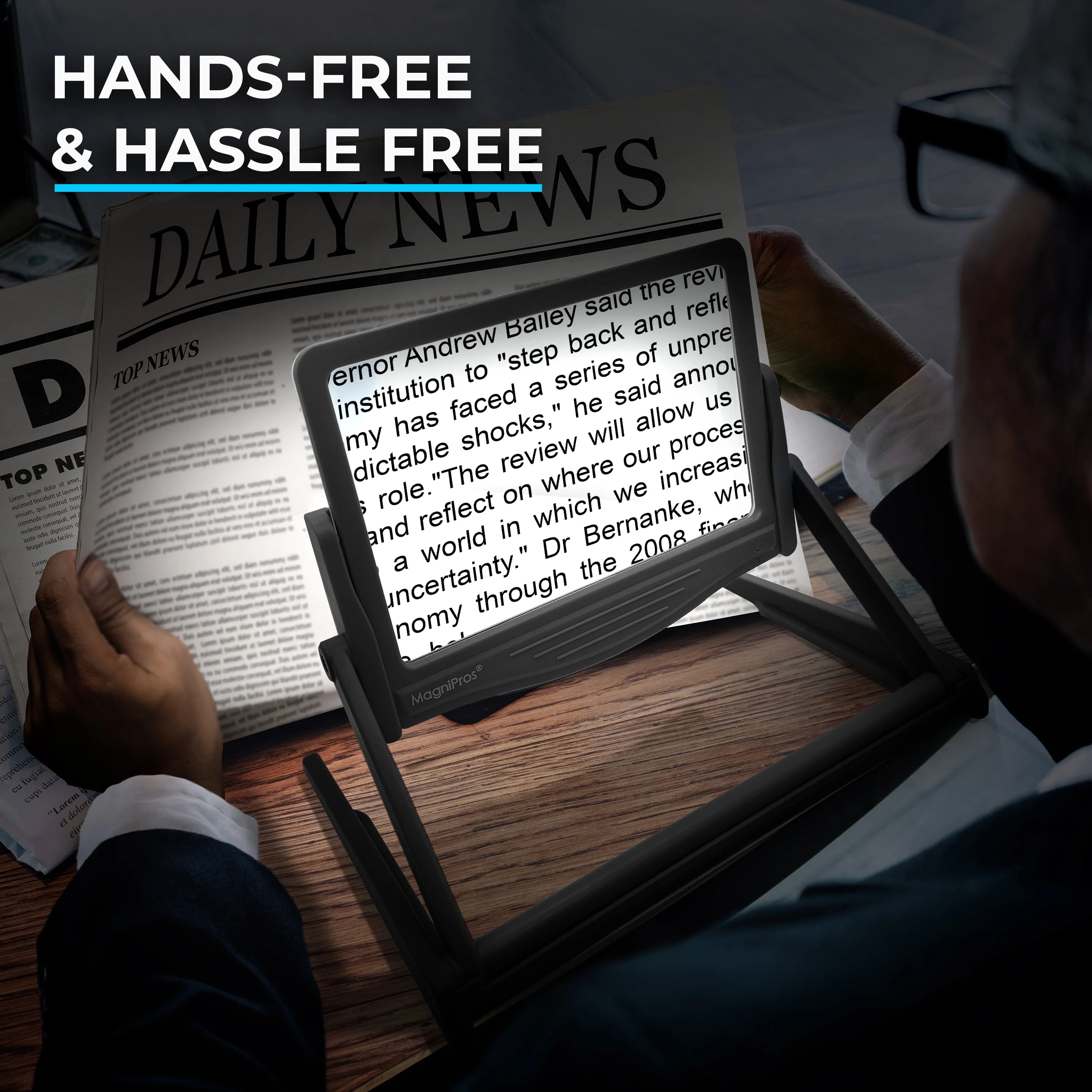 MAGNIPROS 5X Large LED Magnifying Glass with Hands-Free Stand Y290