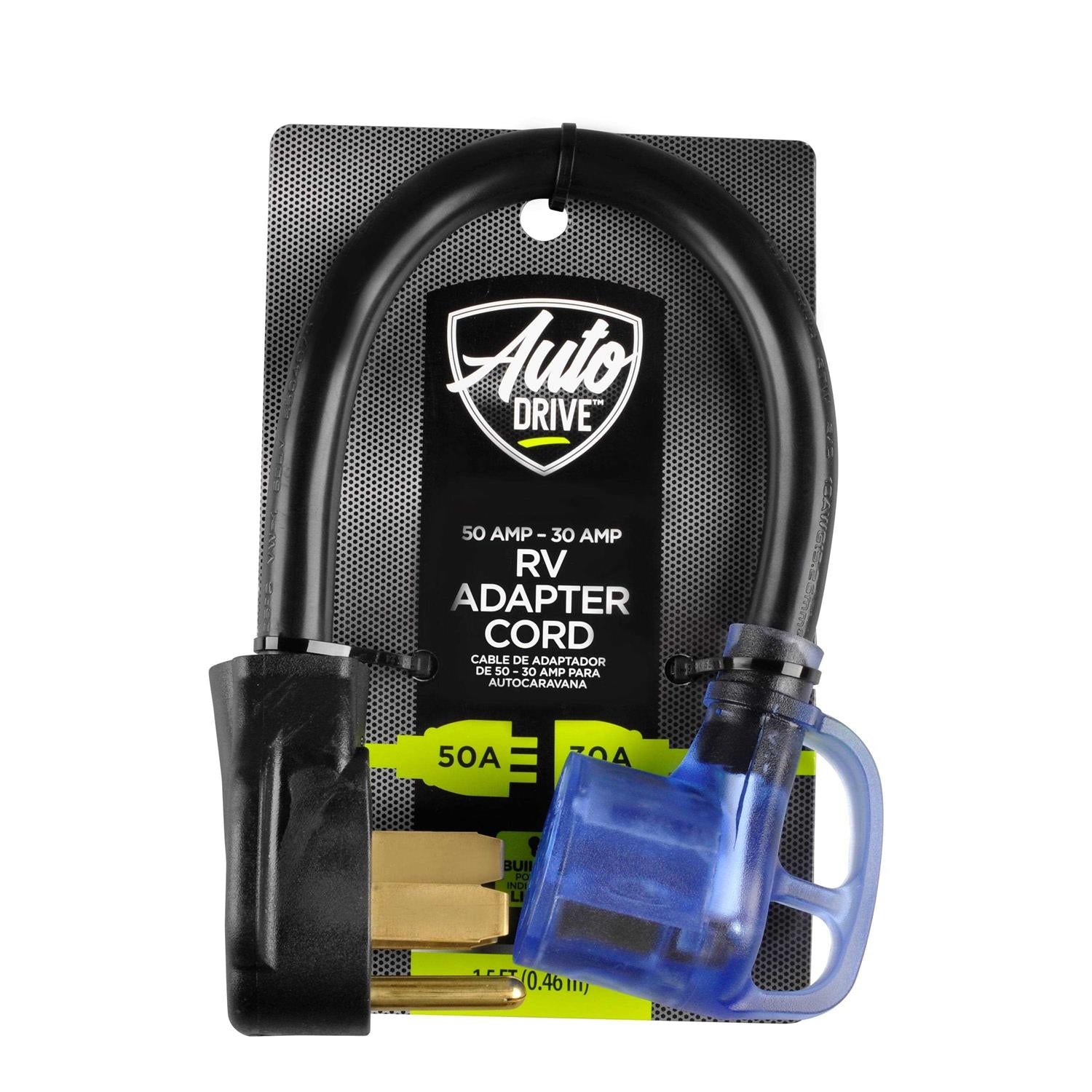 Auto Drive Autodrive 10/3 STW 50 to 30-Amp Universal RV Adapter Extension Cord with Lighted End - Shop Hardware Tools Online Store