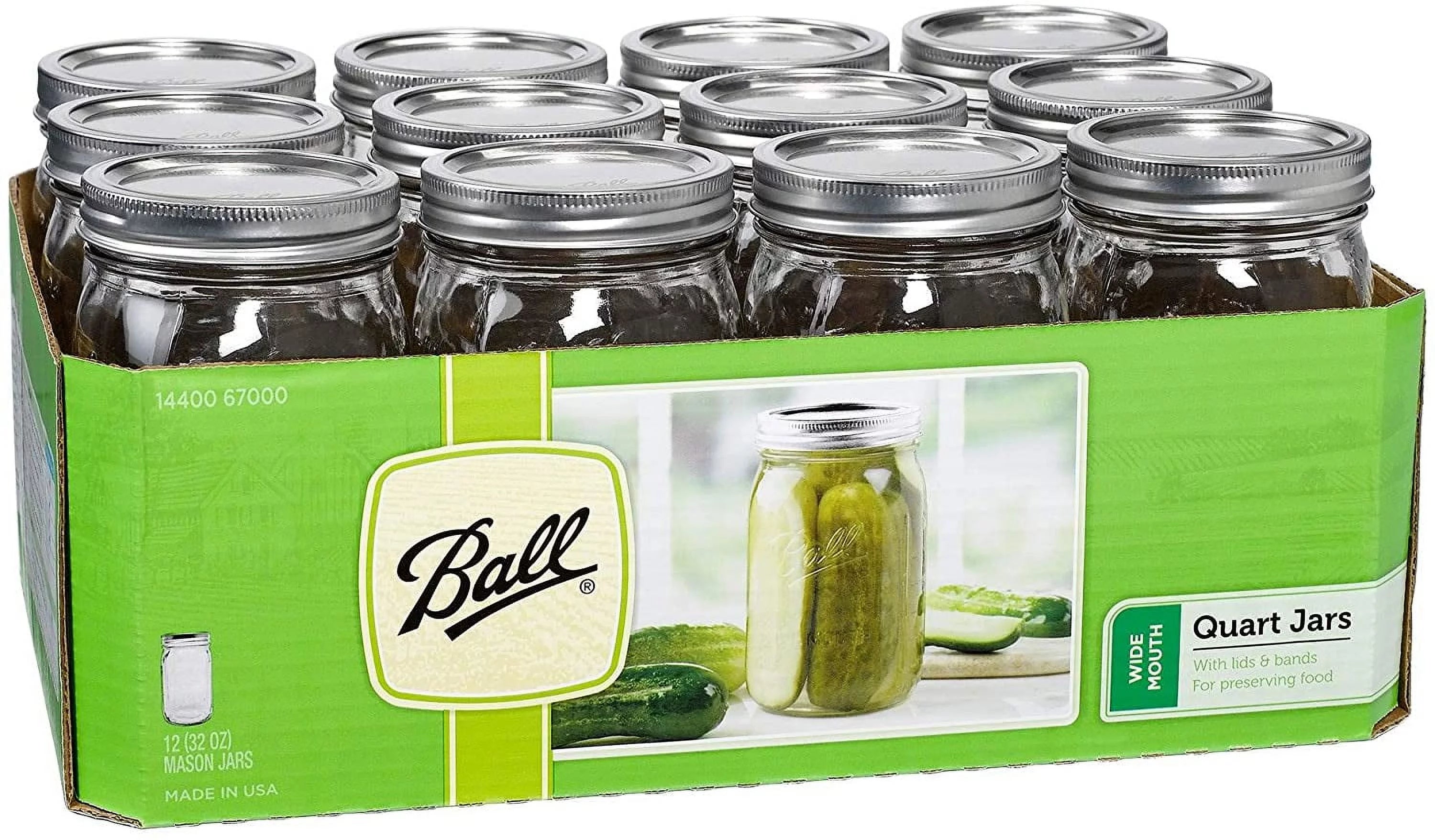Ball Wide Mouth Quart 32 oz Jars with Lids and Bands, 3 Pack of 12 S545809
