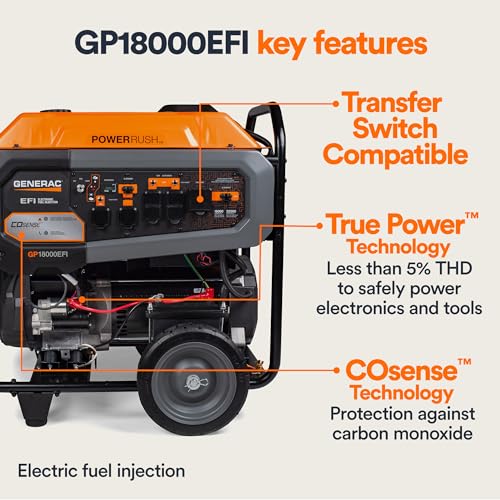 Generac 8000-Watt Gas-Powered Portable Generator with Electric Start, Orange/Black H399