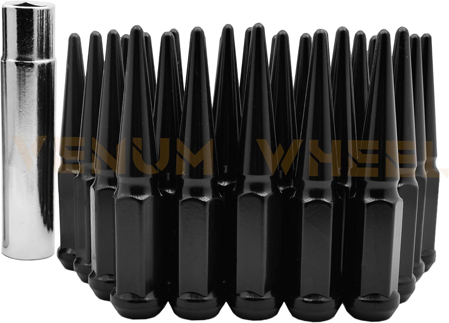Venum wheel accessories 20 Pc 1/2"-20 Black Solid Spike Metal Lug Nuts Spiked Lugs + 1 Key (Made in The USA) Pack of 2