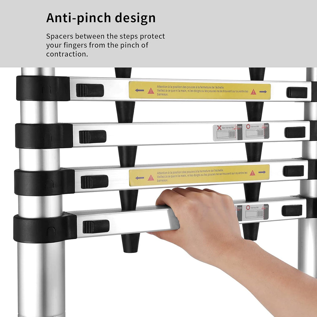 STEPTECH Telescoping Ladder 9.5 ft Aluminum Anti-Pinch Collapsible U494