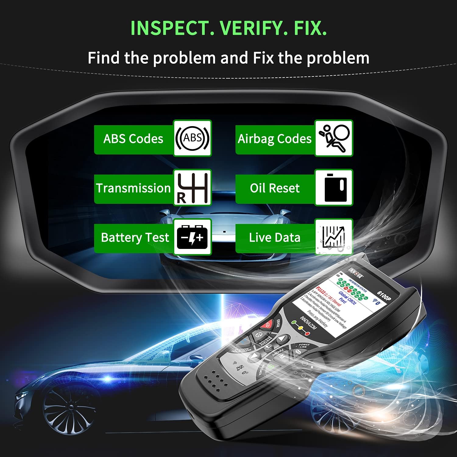 INNOVA 6100P OBD2 Scanner ABS SRS Transmission Car Diagnostic Tool with Oil Reset A451041