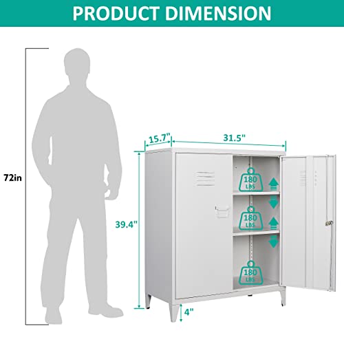SISESOL Metal Storage Cabinet with 2 Adjustable Shelves, 36" H E162