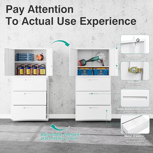 SISESOL Metal Storage Cabinet with 2 Adjustable Shelves, 36" H E162