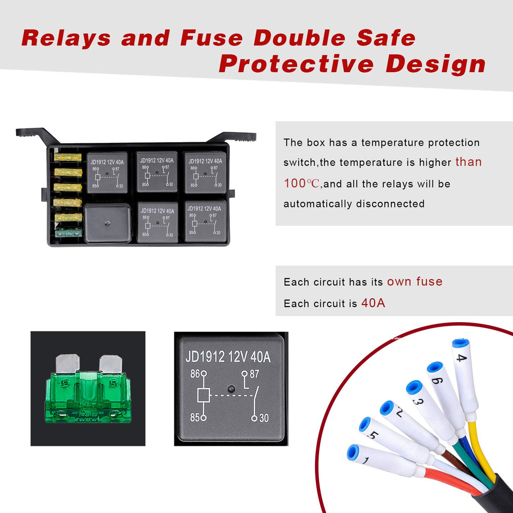 6 Gang Switch Panel Kit with Relay System for Car Marine Boat ATV UTV Truck R242