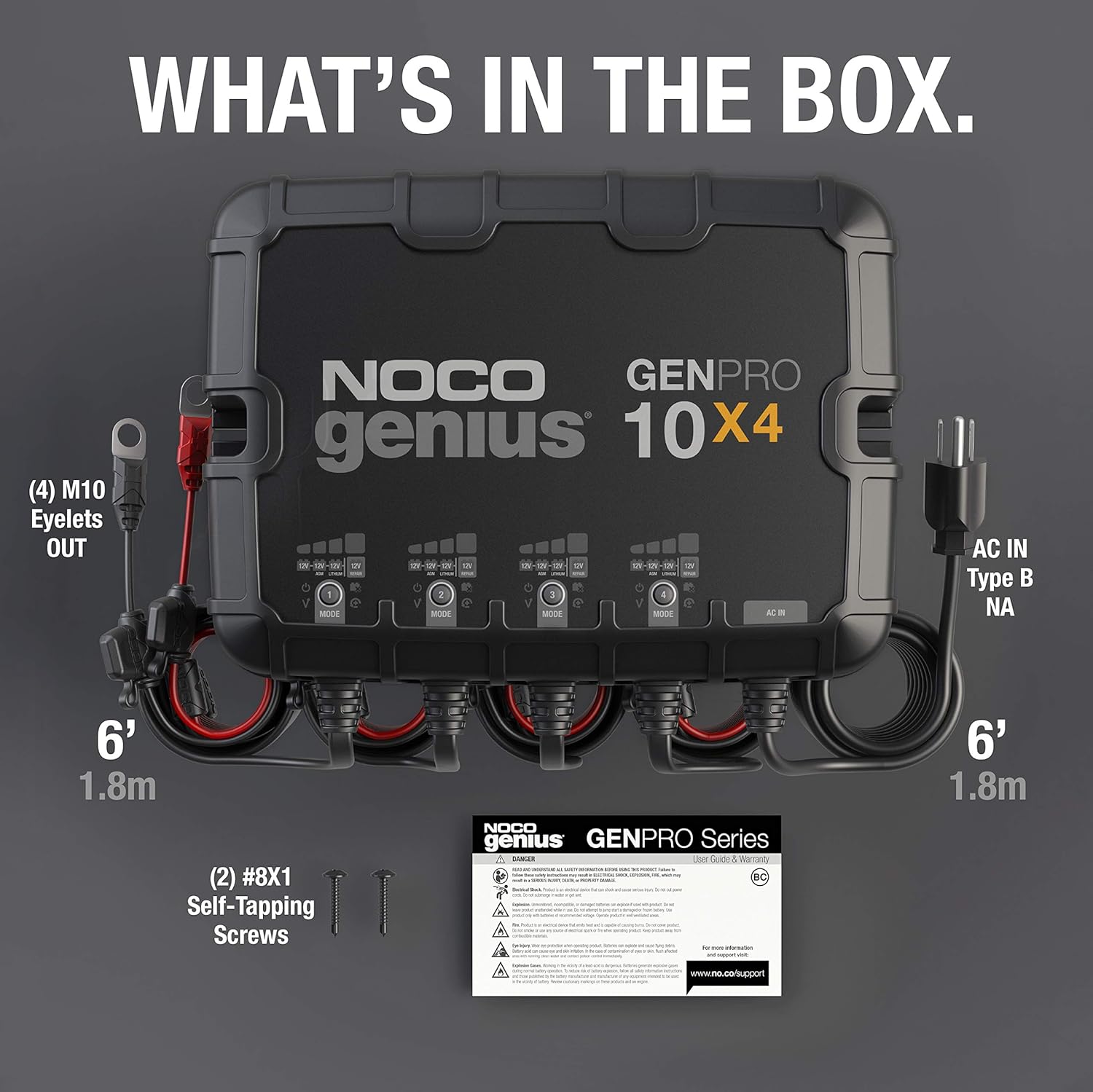 NOCO Genius GENPRO10X4 4-Bank 40-Amp Smart Marine Battery Charger V8343