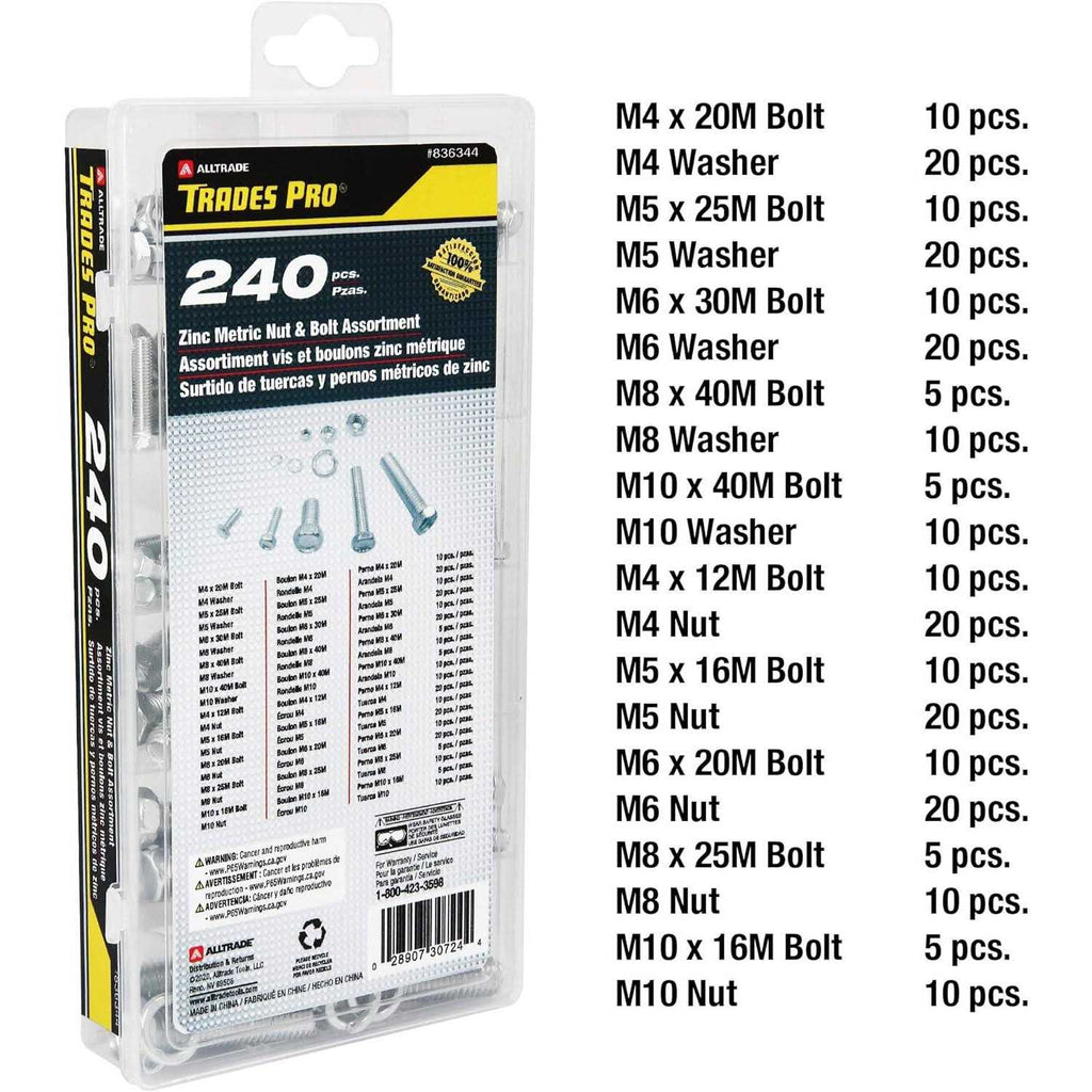 Tradespro 240 Piece Zinc Metric Nut and Bolt Assortment E2463