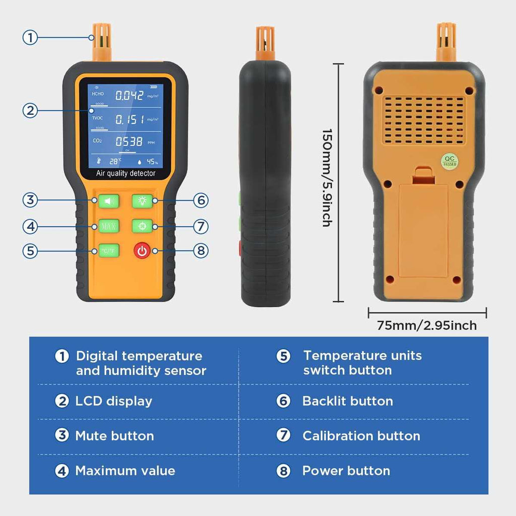 CMTOOL Air Quality Monitor Indoor CO2 Meter Portable Formaldehyde Detector H8254