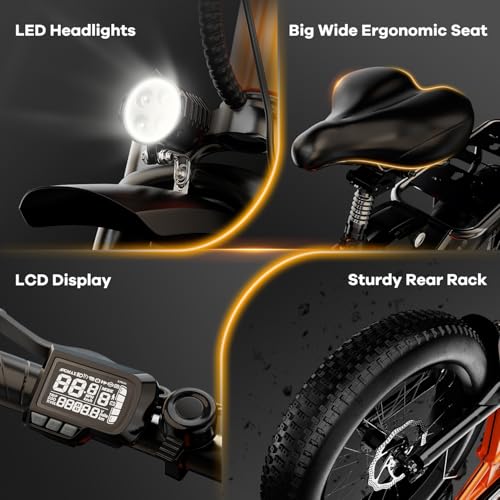 1000W Folding Electric Bike 48V 20.8AH Removable Battery 20" Fat Tire for Adults A175