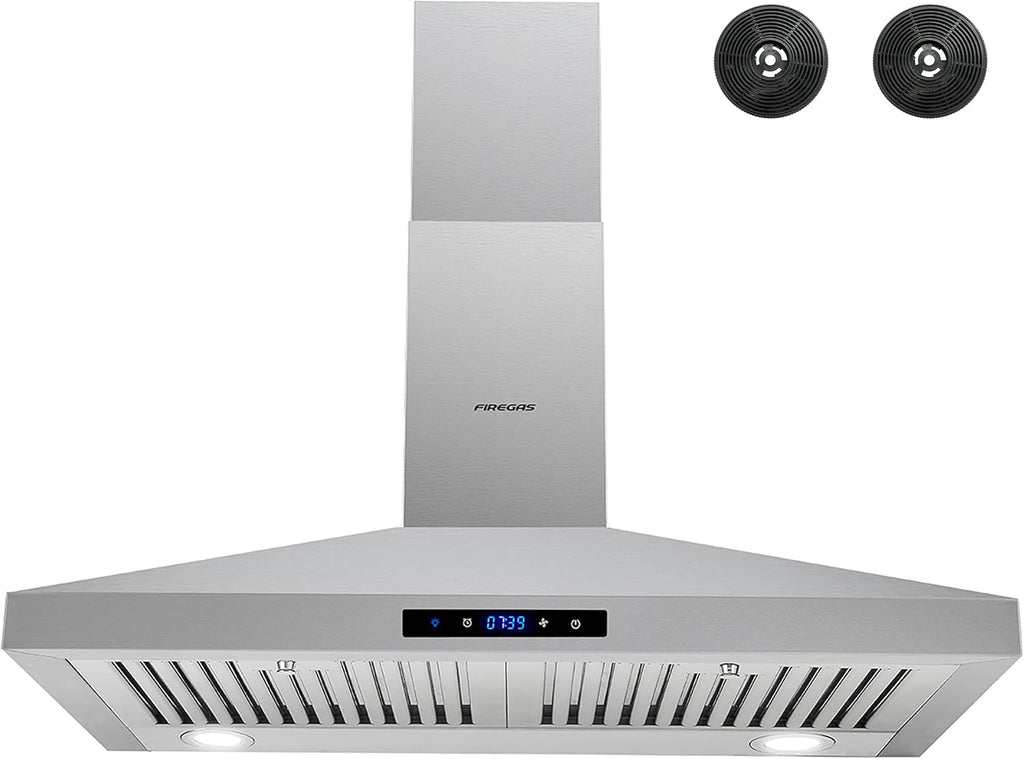 FIREGAS 30 inch Wall Mount Range Hood, Stainless Steel, 3 Speed Exhaust Fan N699
