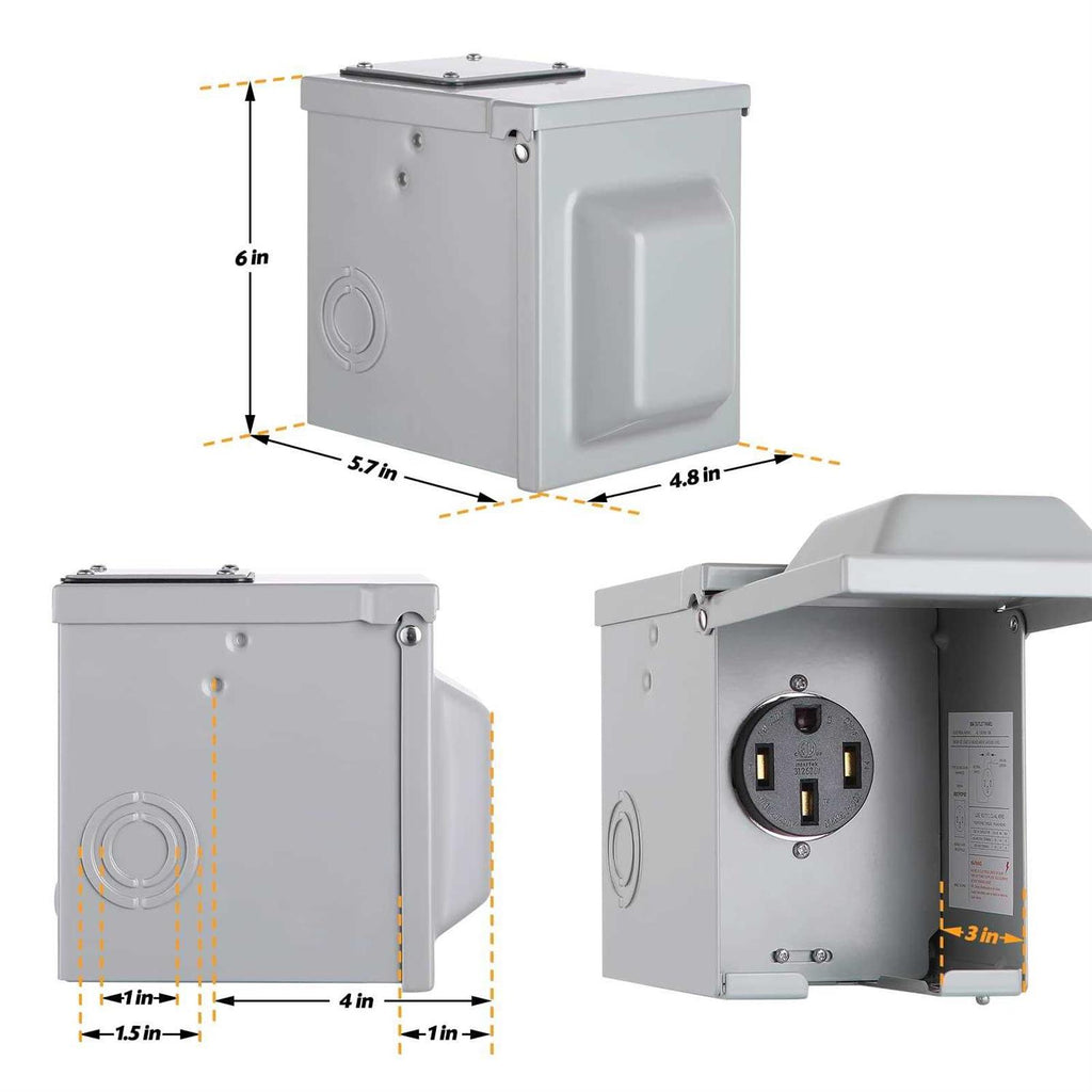 Sclvdi 50 Amp 125/250 Volt RV Power Outlet Box, NEMA 14-50R Weatherproof Lockable K795205