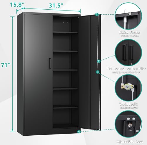 SISESOL Metal Storage Cabinet with 2 Adjustable Shelves, 36" H E162