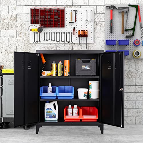 SISESOL Metal Storage Cabinet with 2 Adjustable Shelves, 36" H E162