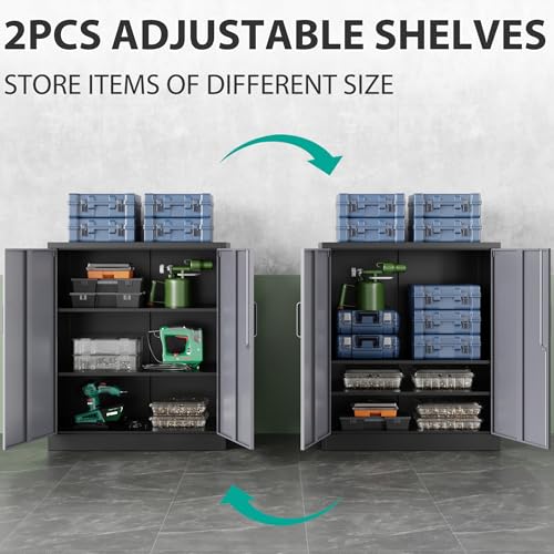 SISESOL Metal Storage Cabinet with 2 Adjustable Shelves, 36" H E162