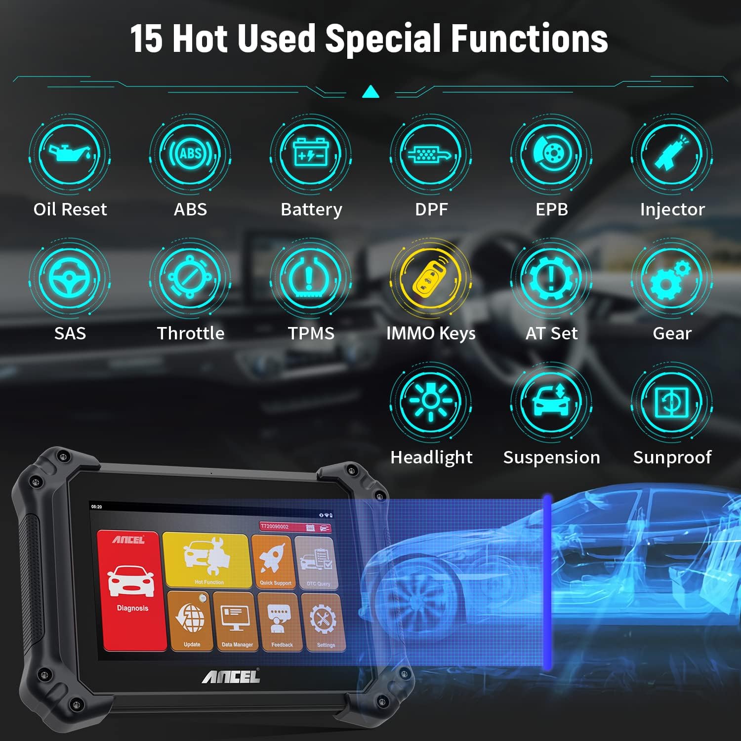 ANCEL V6 Bidirectional Scan Tool, OBD2 All System Car Diagnostic Scanner E2123