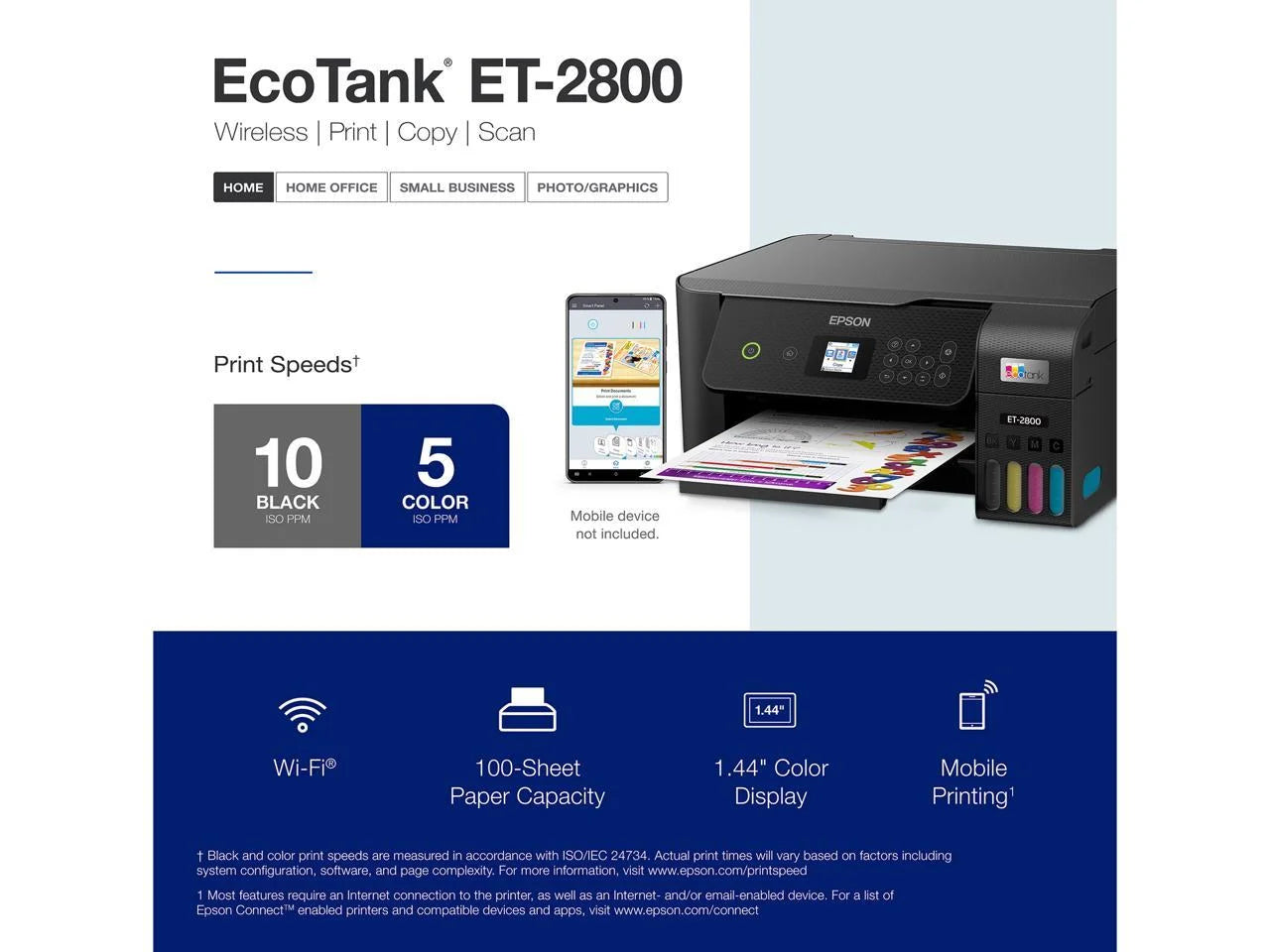 Epson EcoTank ET-2800 Wireless All-in-One Supertank Printer with Scan and Copy, Black H1654