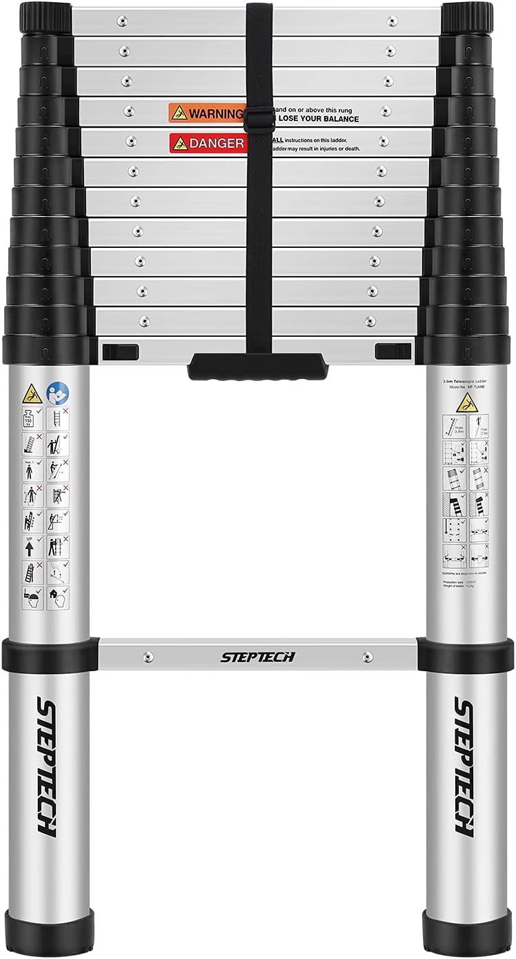 STEPTECH Telescoping Ladder 9.5 ft Aluminum Anti-Pinch Collapsible U494