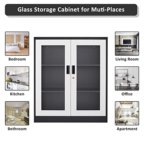 SISESOL Metal Storage Cabinet with 2 Adjustable Shelves, 36" H E162