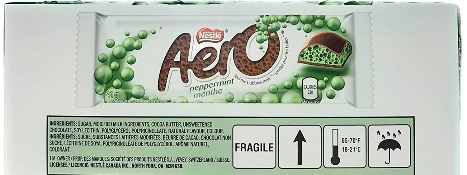 Nestle Aero Chocolate Bar Peppermint, 41g, 24-Pack A180179