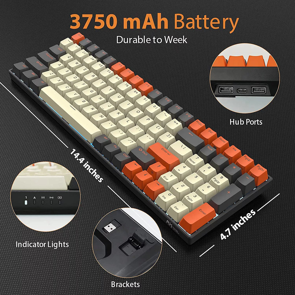 Wireless Mechanical Keyboard 100-Key Hot Swappable Brown Switch for Mac Windows Y126937