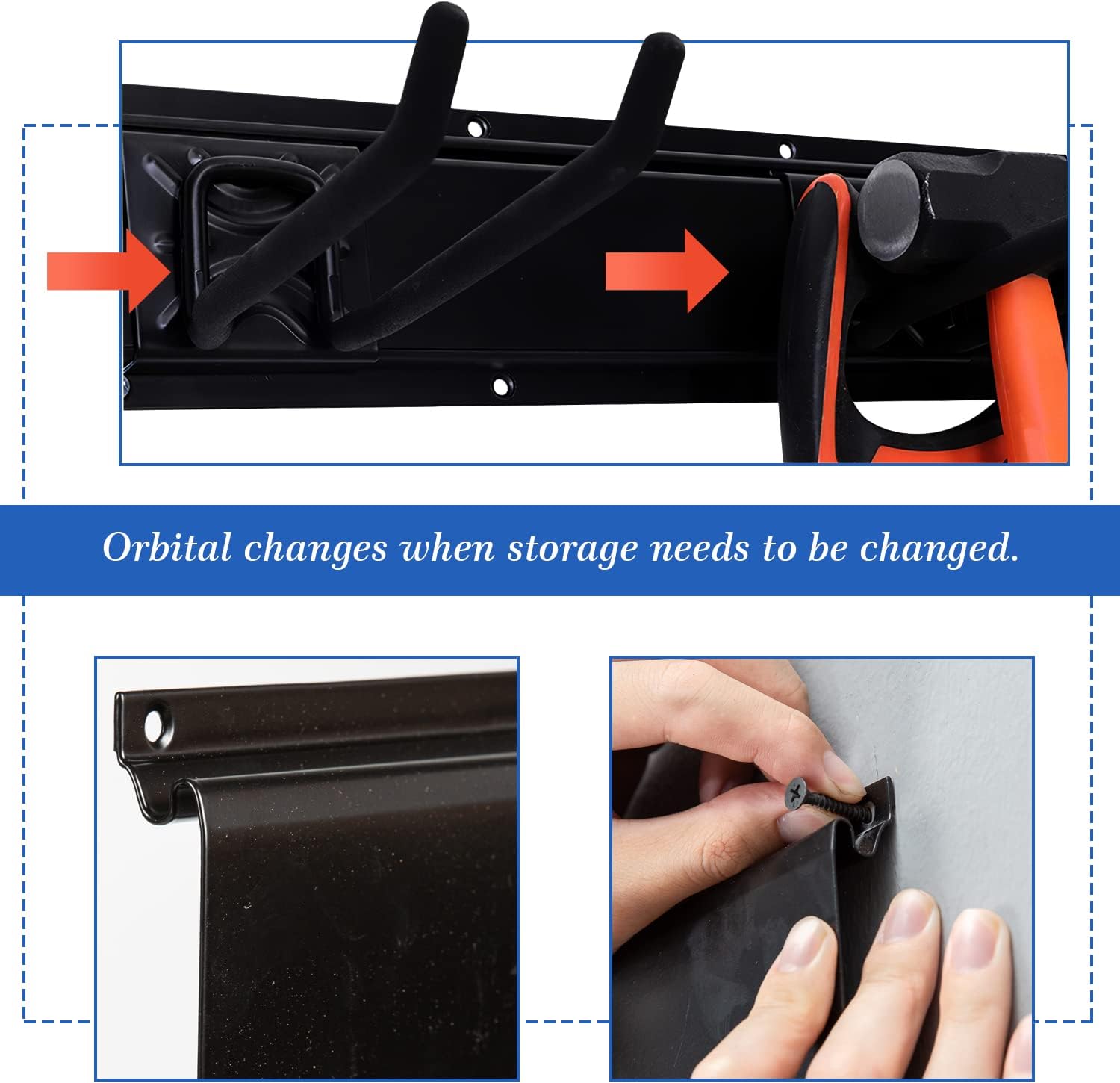 Heavy Duty Steel Garage Tool Storage Rack with Wall Hooks, Pack of 2 Q416634