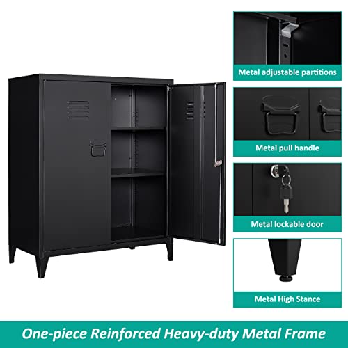 SISESOL Metal Storage Cabinet with 2 Adjustable Shelves, 36" H E162