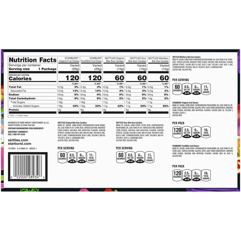 Mars Mixed Skittles & Starburst Chewy Variety Pack Halloween Candy, 18 Count S659