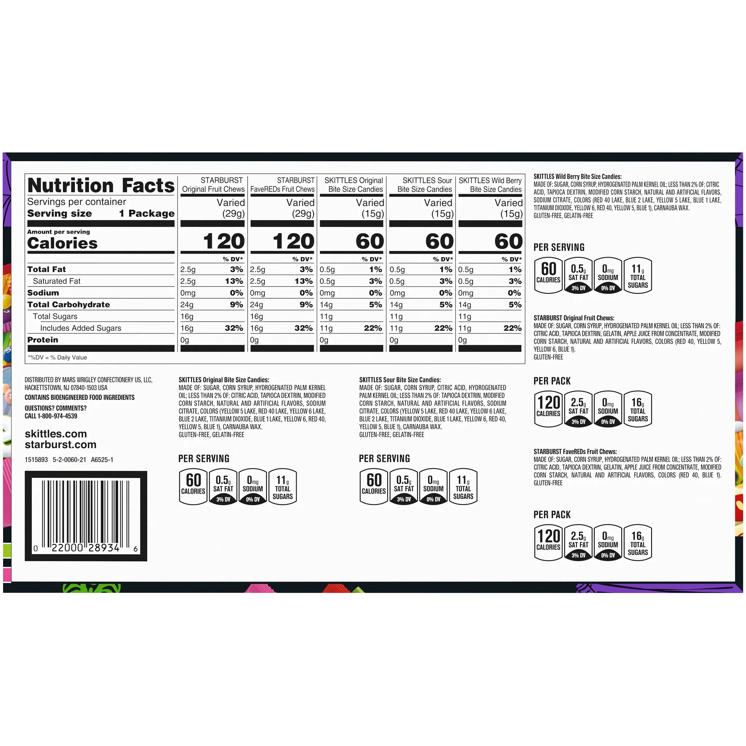Mars Mixed Skittles & Starburst Chewy Variety Pack Halloween Candy, 18 Count S659