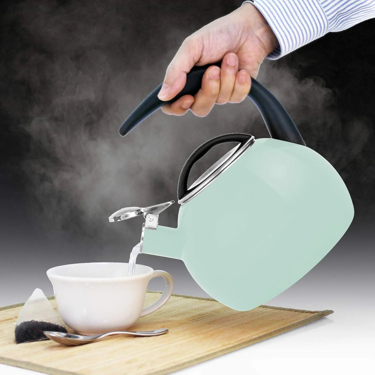 Enamel On Steel Whistling Tea Kettle, 2 Quart, Sage Green S6933