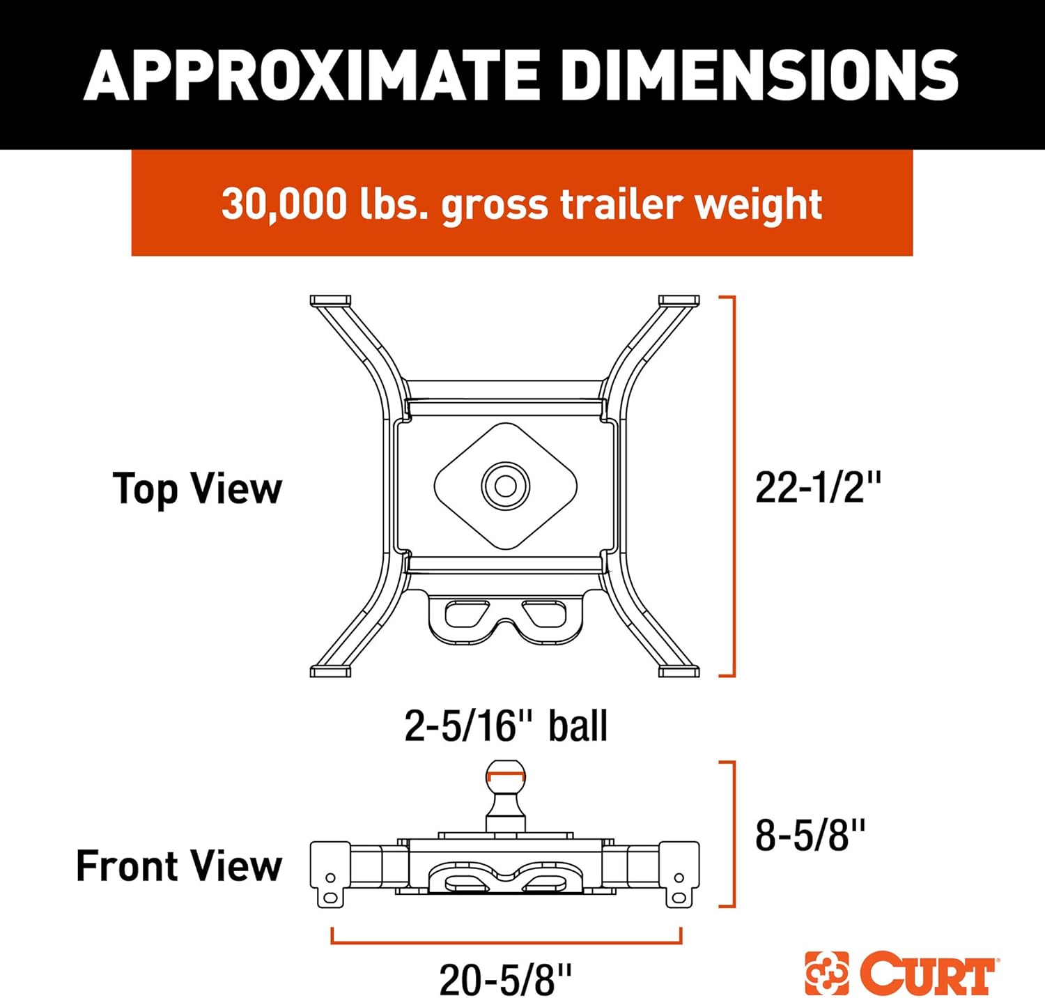 CURT 16090 Spyder 5th Wheel to Gooseneck Adapter Hitch, 30,000 lbs, 2-5/16-Inch Ball O507