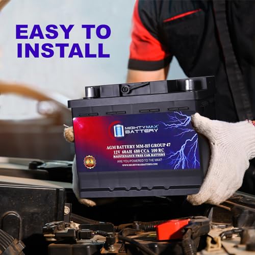 Mighty Max Battery MM-H5 Start and Stop Car Battery, Group Size 47, 12V 60 AH, AGM E711958