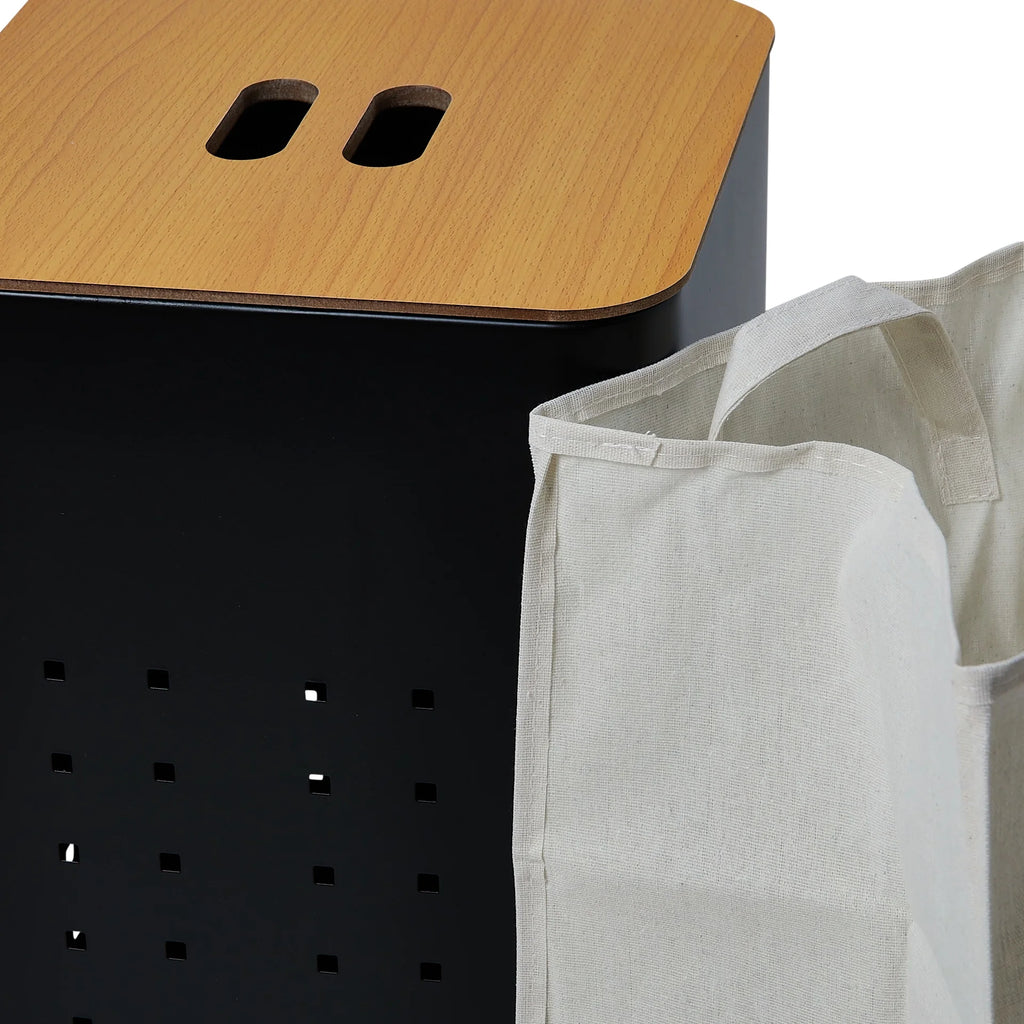 Matte Black Steel Laundry Hamper with Lid S80813