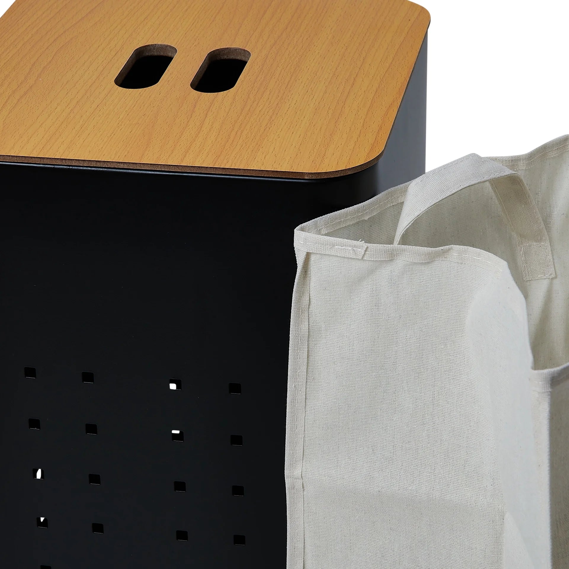 Matte Black Steel Laundry Hamper with Lid S80813