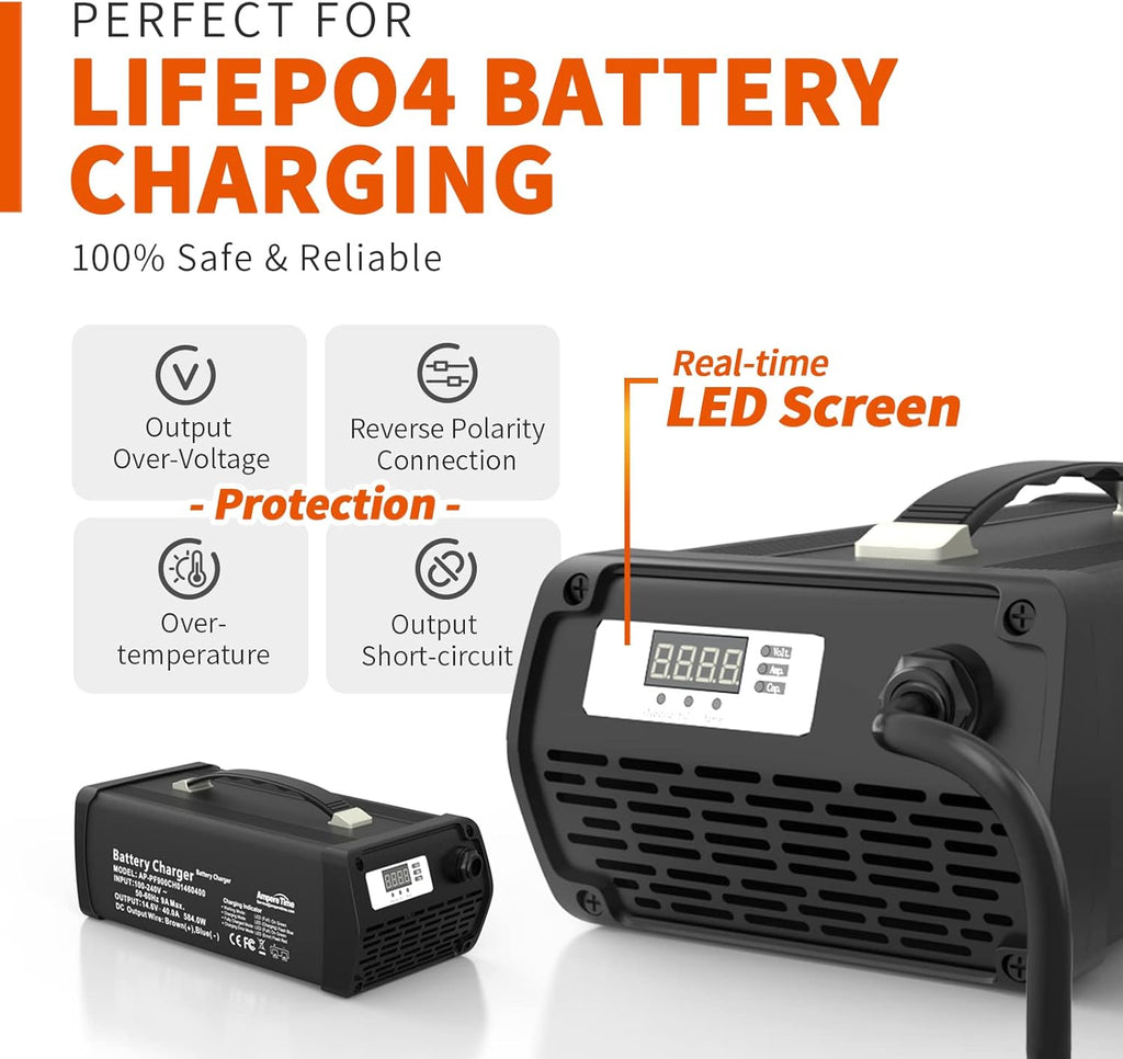 Ampere Time 12V 200Ah LiFePO4 Battery with 100A BMS and Charger W77428