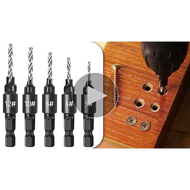 Countersink Drill Bit Set 5Pcs Quick Change 1/4 Hex Shank Adjustable D826