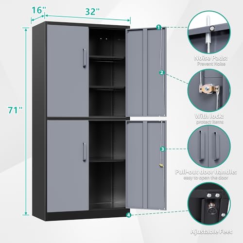 SISESOL Metal Storage Cabinet with 2 Adjustable Shelves, 36" H E162