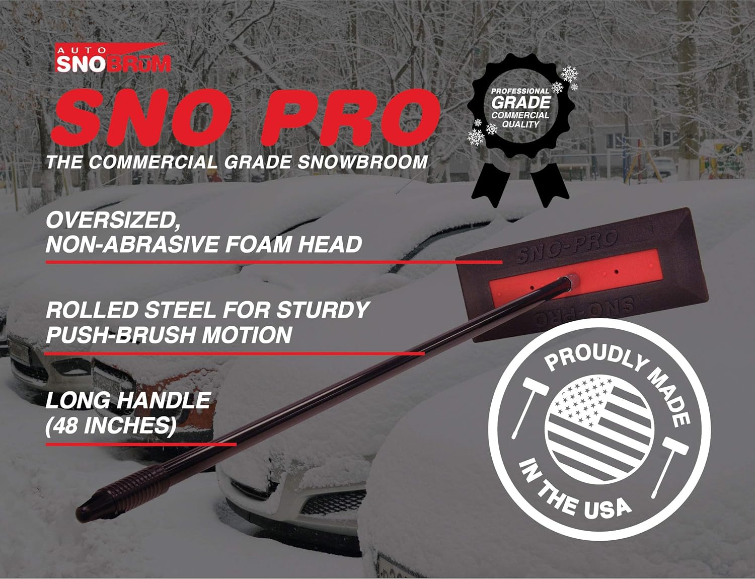 SNOBRUM SNO Pro 48 Inch Handle Vehicle Snow Broom for Cars and Trucks, 2 Pack N1620