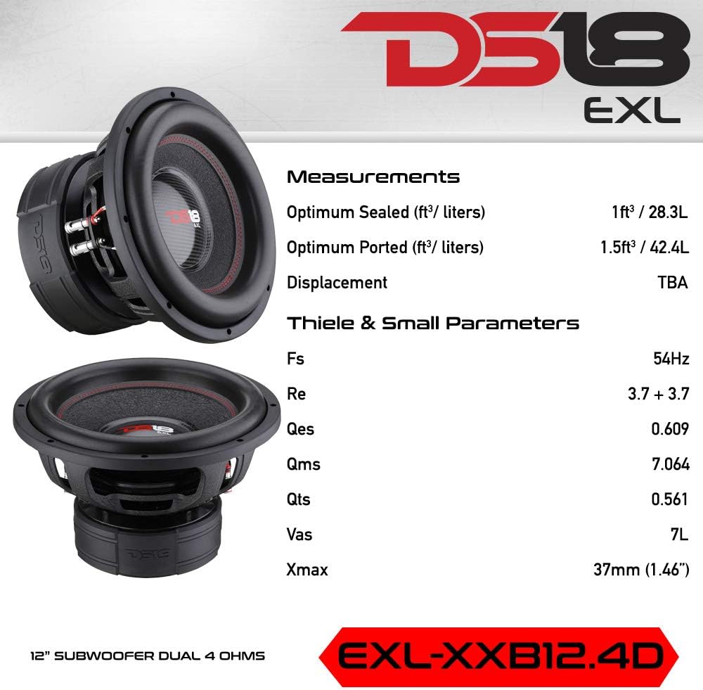 DS18 EXL-XX12.2DHE 12" Car Subwoofer 4000W Dual Voice Coil 2+2 Ohms M72040