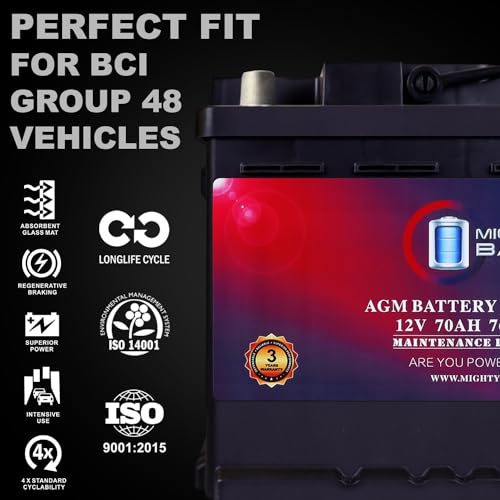 Mighty Max Battery MM-H5 Start and Stop Car Battery, Group Size 47, 12V 60 AH, AGM E711958