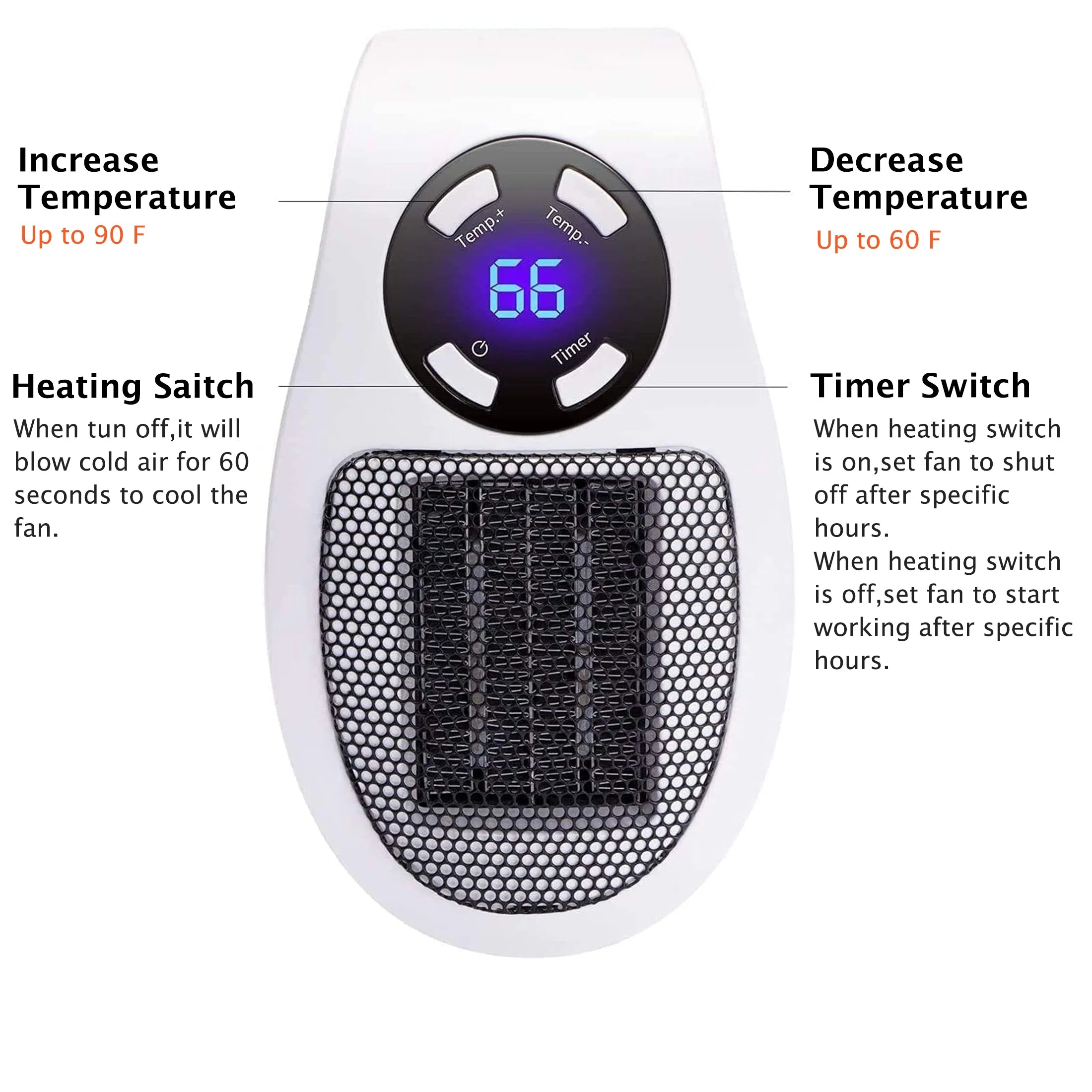 Wall Space Heater 350W Portable Electric Heater with Thermostat, UL Certified G417280
