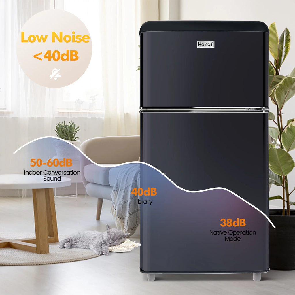 WANAI 3.5 Cu Ft Two Door Mini Fridge with Freezer, Black Y71847