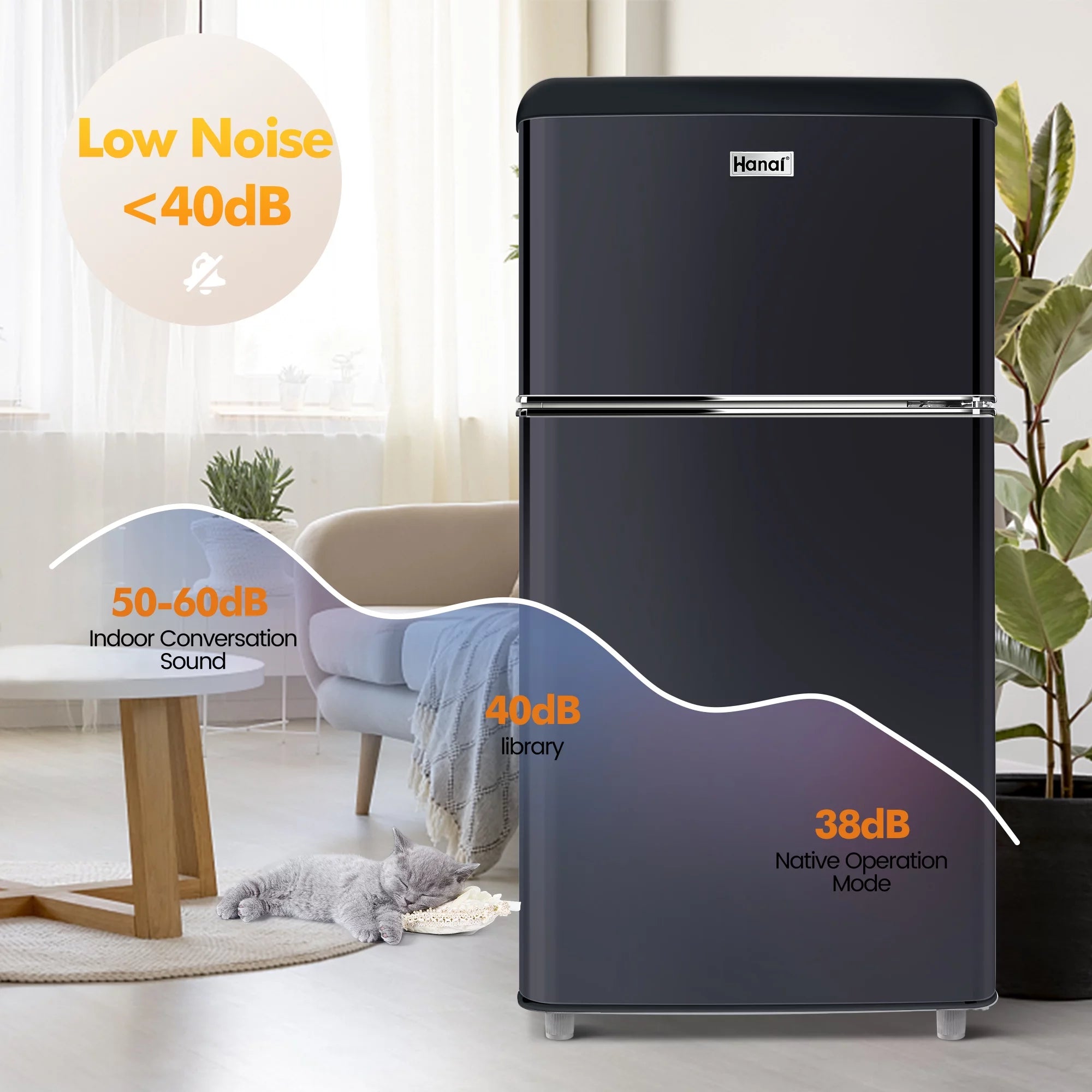 WANAI 3.5 Cu Ft Two Door Mini Fridge with Freezer, Black Y71847