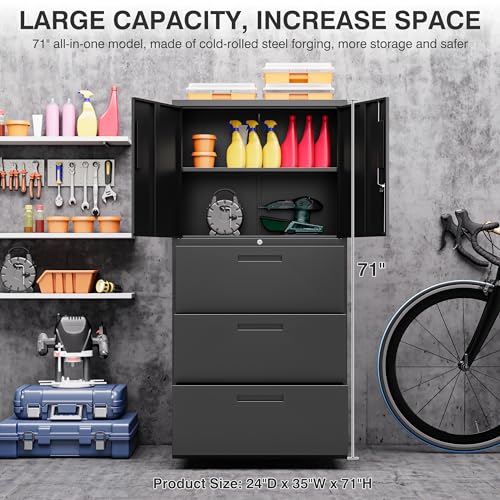 SISESOL Metal Storage Cabinet with 2 Adjustable Shelves, 36" H E162