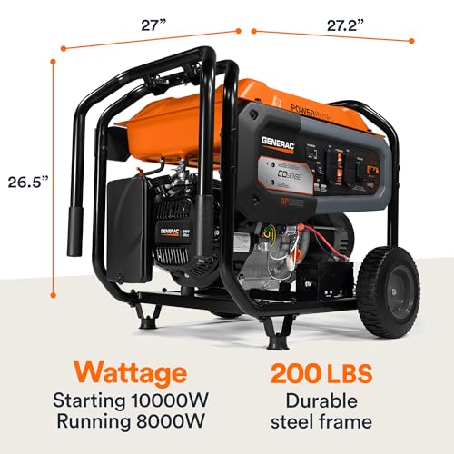 Generac 8000-Watt Gas-Powered Portable Generator with Electric Start, Orange/Black H399